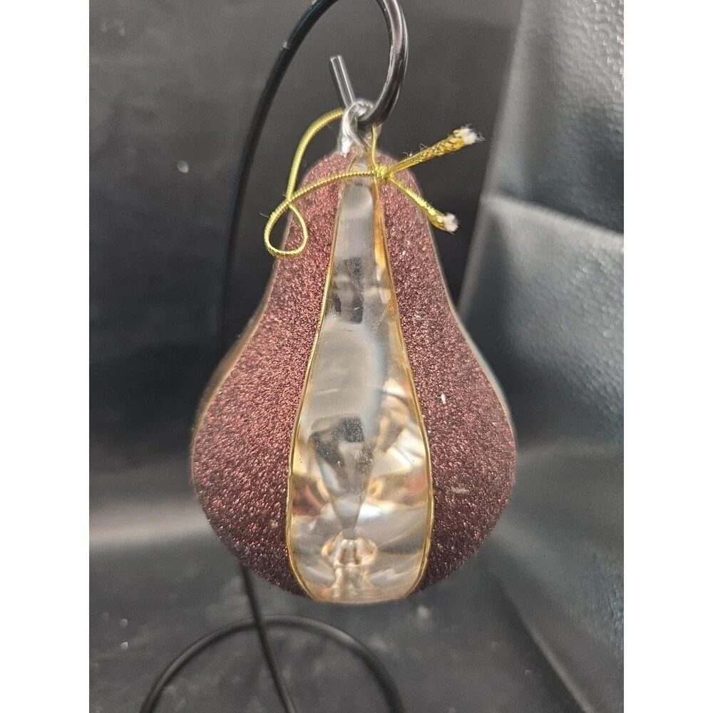 Vintage Pottery Barn Large Pear Shaped Blown Glass Glitter Christmas Ornament